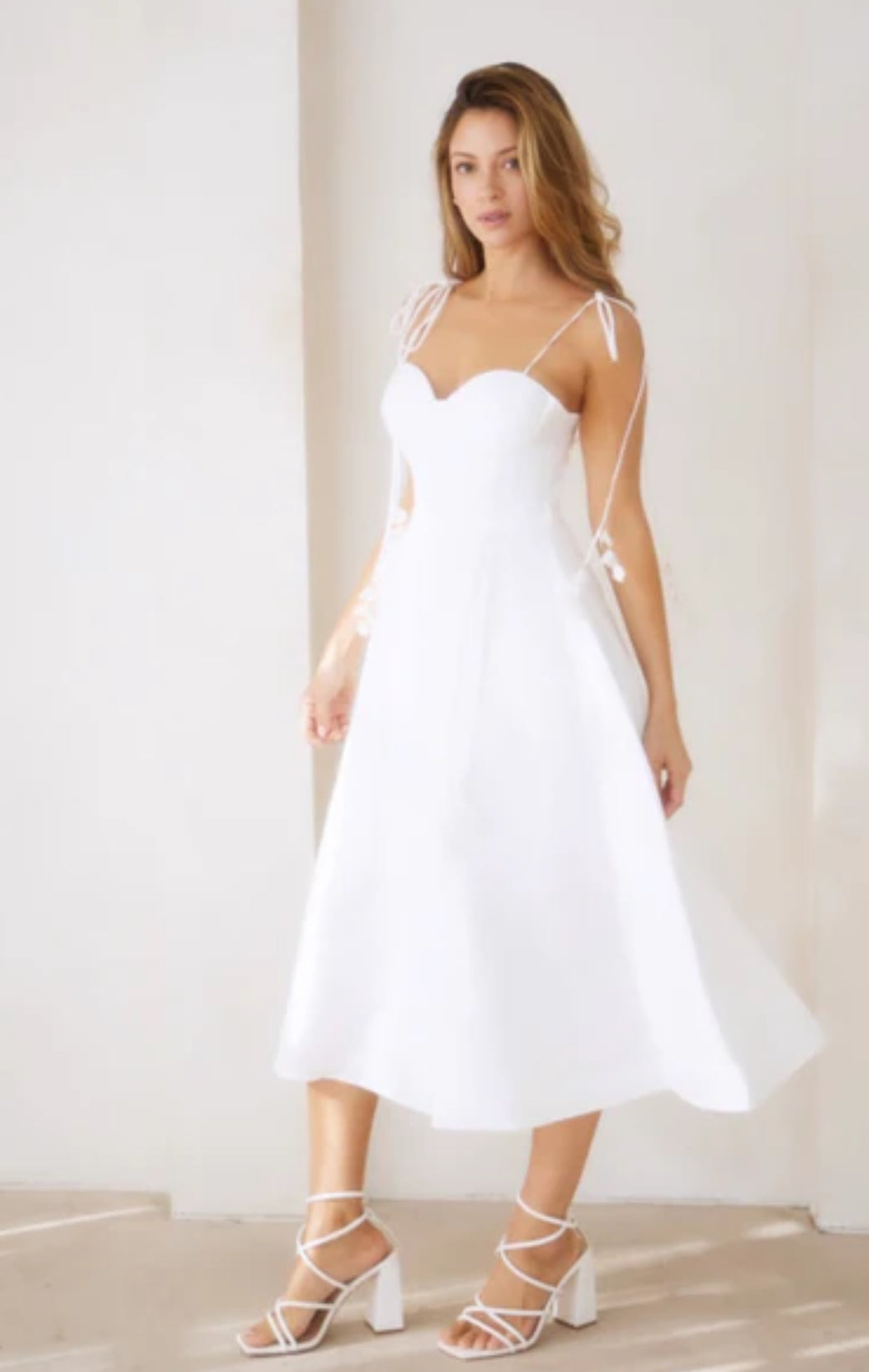 DARLING BUSTIER SHOULDER TIE MIDI DRESS