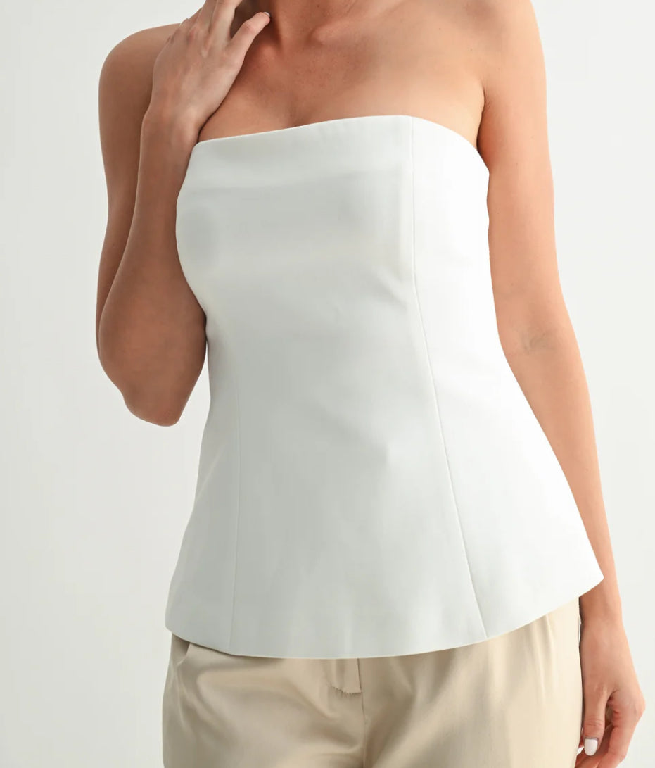 Off White Sculpted Flare Tube Top
