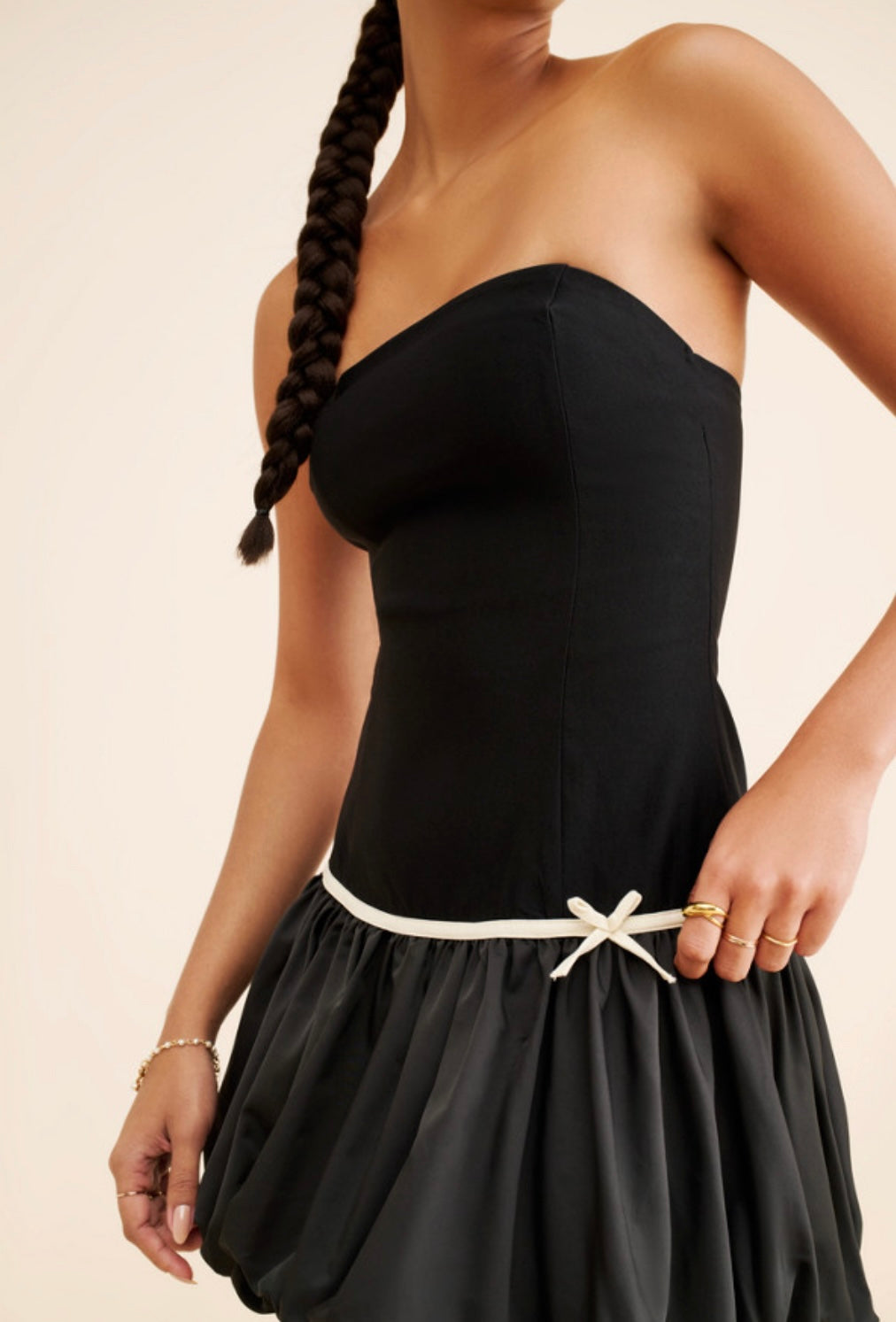 Sweet Puffball Mini Dress In Black