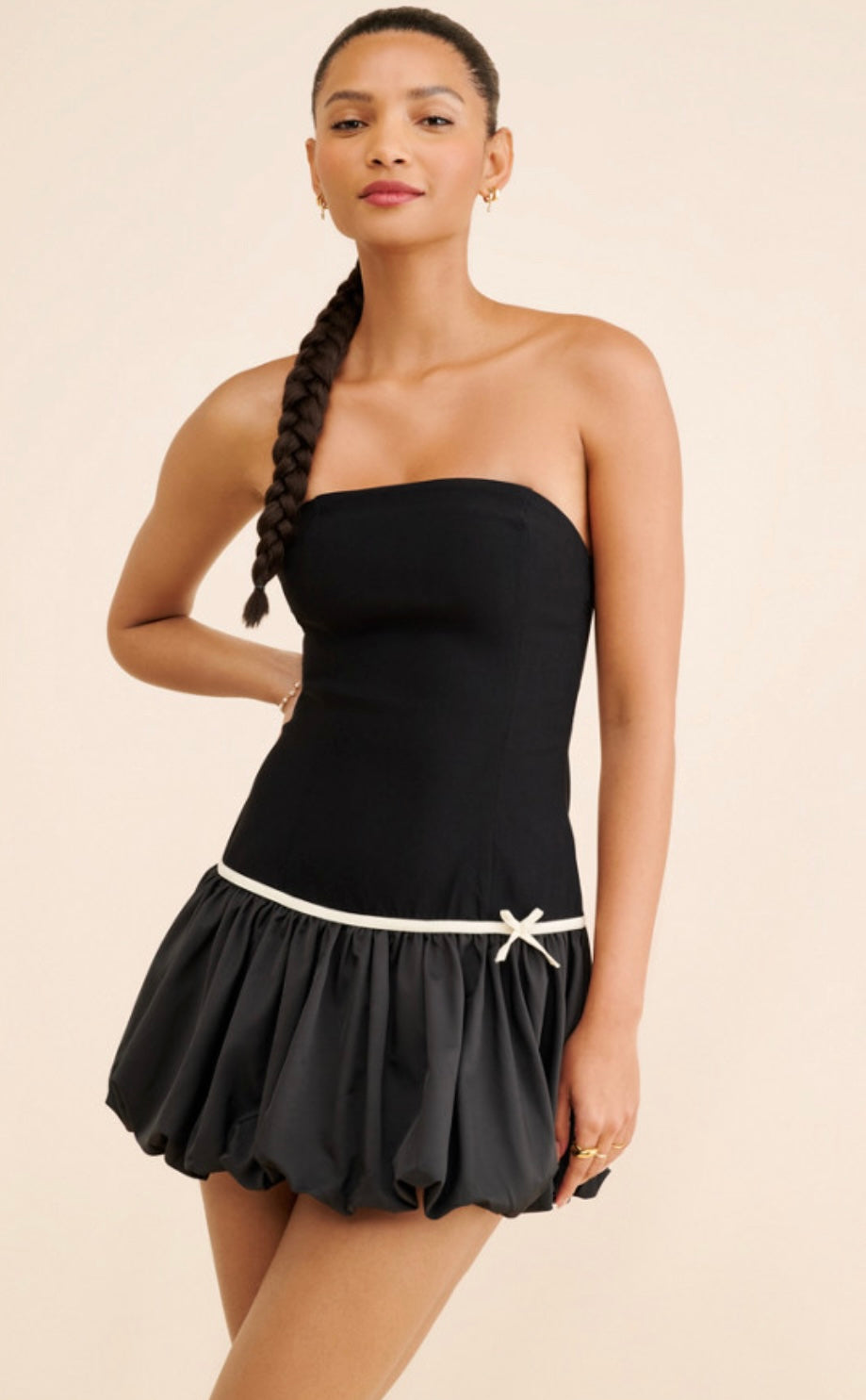 Sweet Puffball Mini Dress In Black