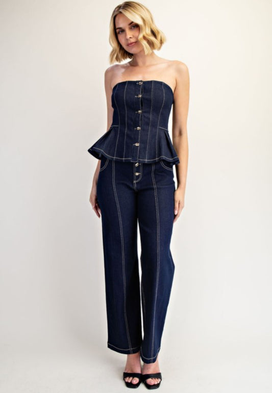 Stretch Denim Gold Button Set