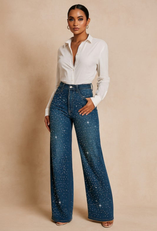 Wide Leg Rhinestone Jean