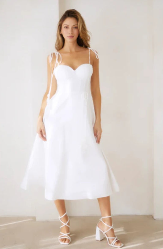 DARLING BUSTIER SHOULDER TIE MIDI DRESS