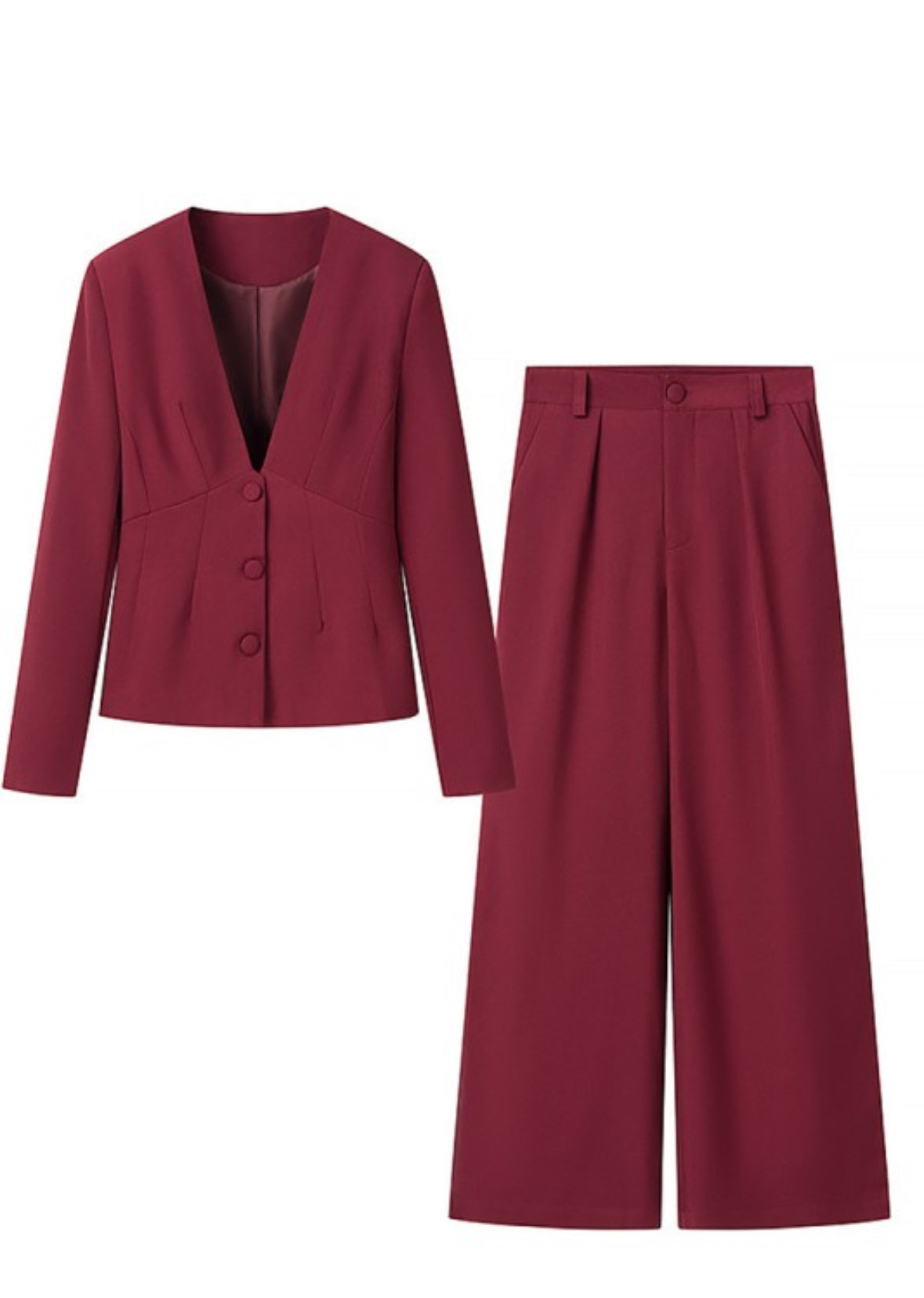 V-neck Button-up Blazer Straight Pants