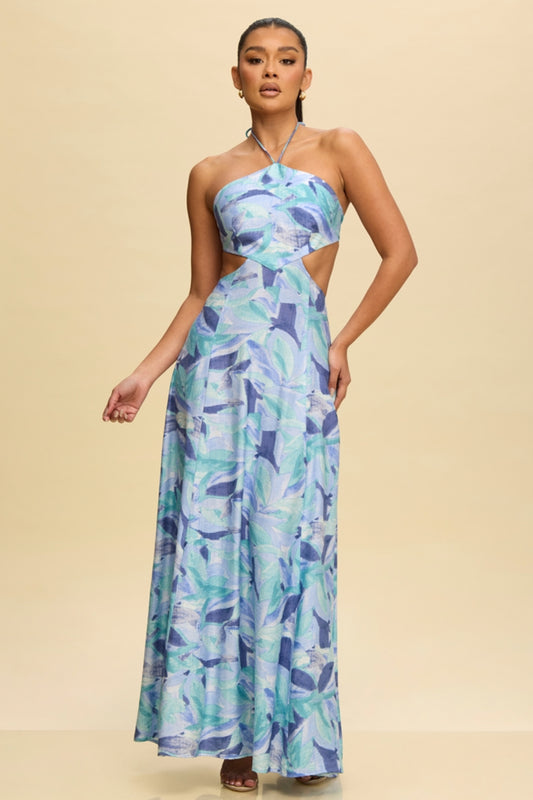 SANTIA CUTOUT HALTER MAXI DRESS