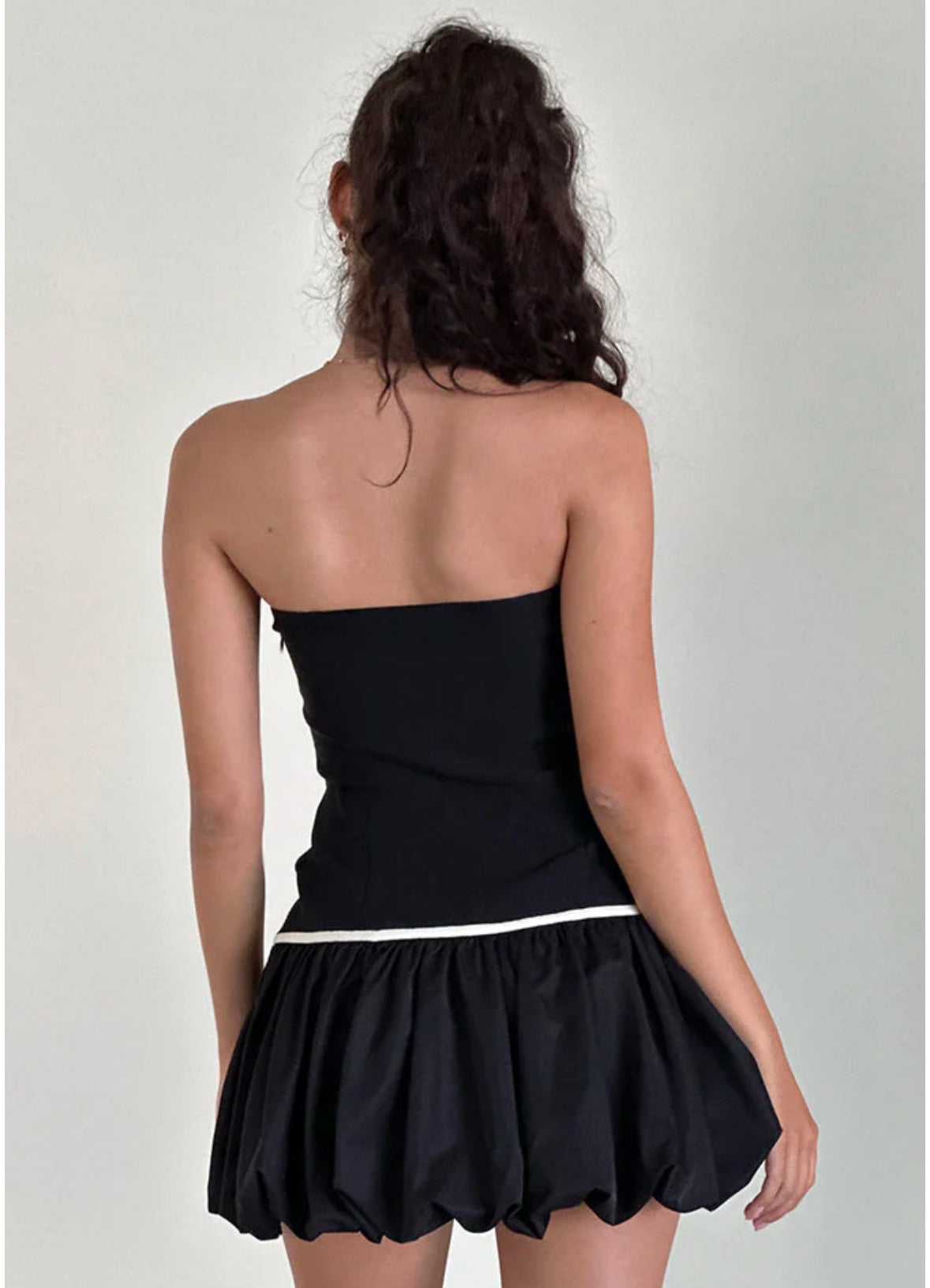 Sweet Puffball Mini Dress In Black